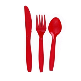 Intermedium weight red PS cutlery(fork 3.7g knife 3.7g teasp