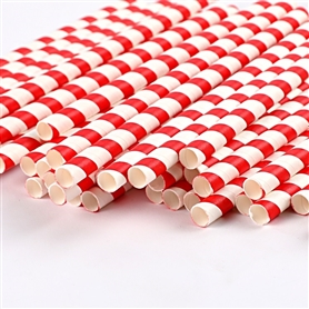 Food grade pure wood pulp white kraft paper straw red stripe 9 197mm