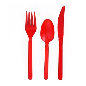 Slim red PS cutlery(fork 4.6g knife 4.3g spoon 4.0g)