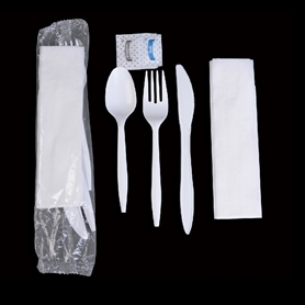 6pc kit (Med weight PP fork+knife+teaspoon+napkin+salt+peppe